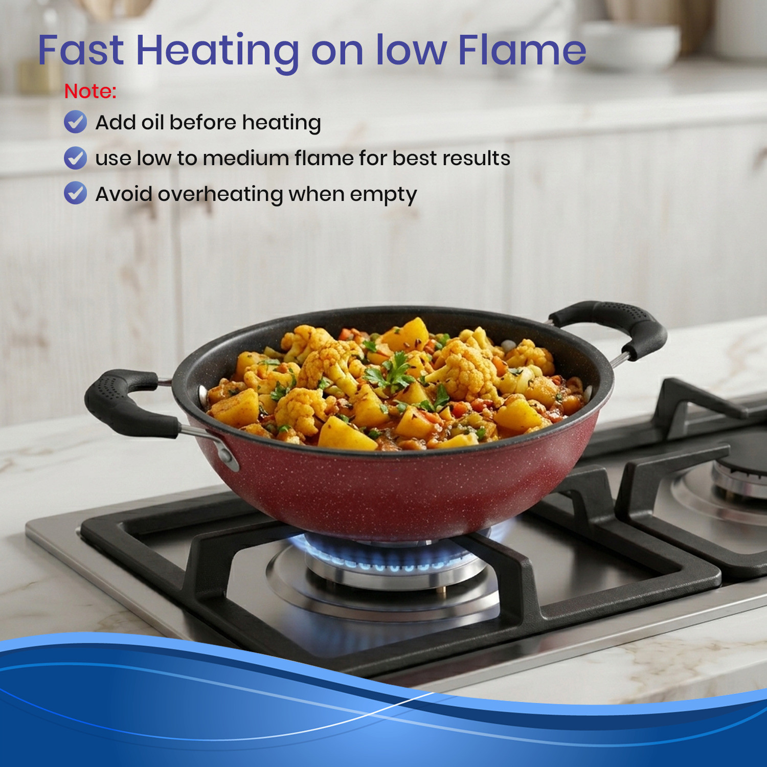 Dozy Premium 28cm Non-Stick Granite Kadhai - Induction & Flame Safe (500g) Kadhai 28 cm diameter with Lid 3 L capacity (