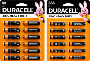 DURACELL Zinc Heavy Duty AA AND AAA Batteries, 1.5V Leak-Resistant Power Battery (Pack of 24)