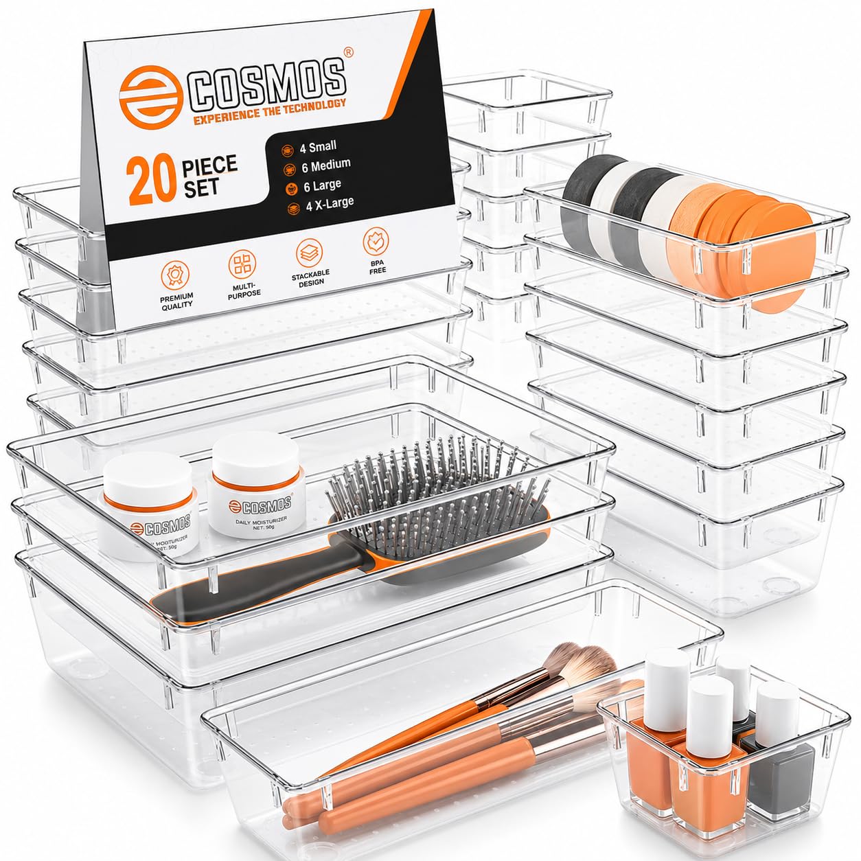 E-COSMOS&reg; 20-Pack Transparent Drawer Organizers