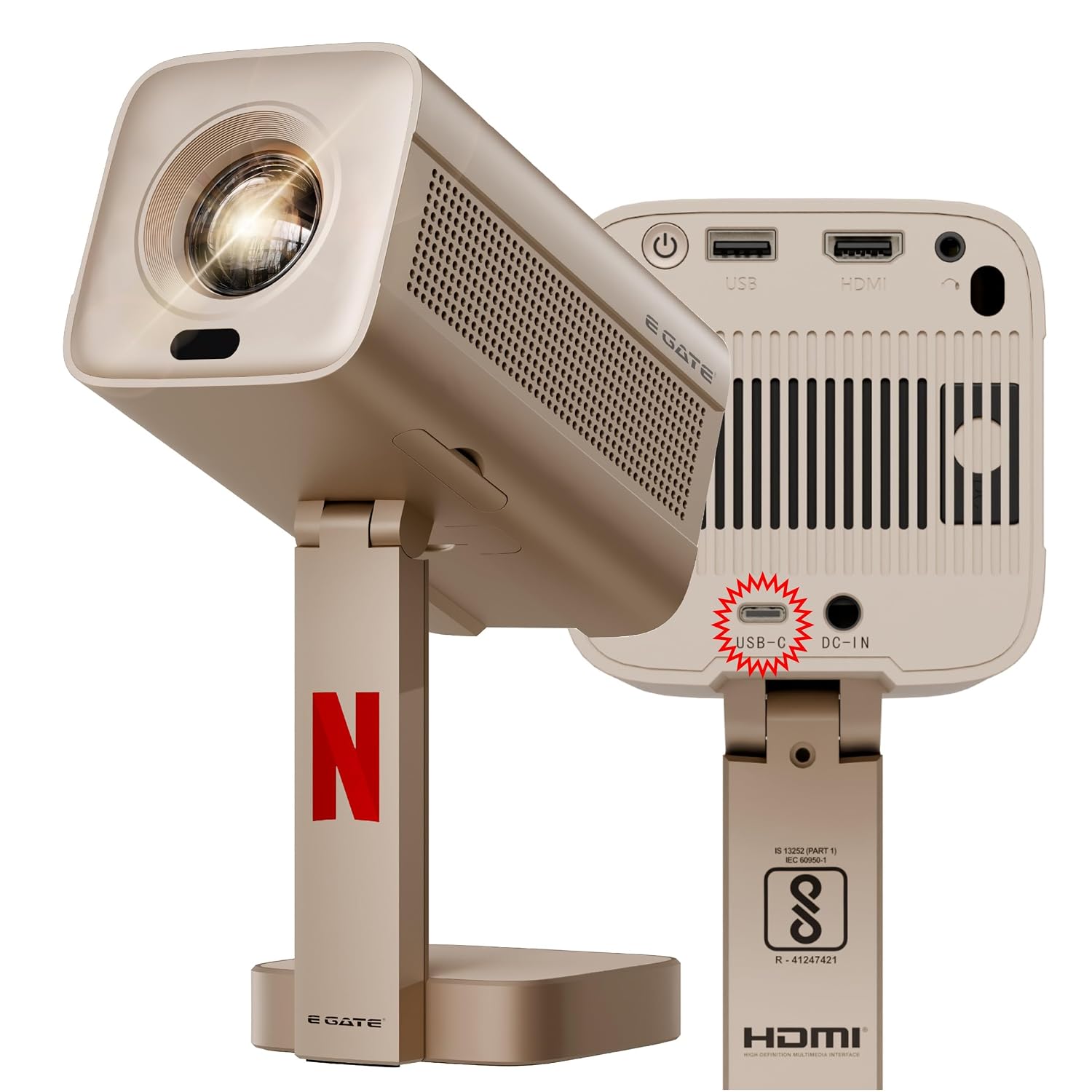 E GATE Atom 7X, C-Type USB, Fully Automatic Projector 4k Ultra HD | Brightest 700 ISO | Native 1080p