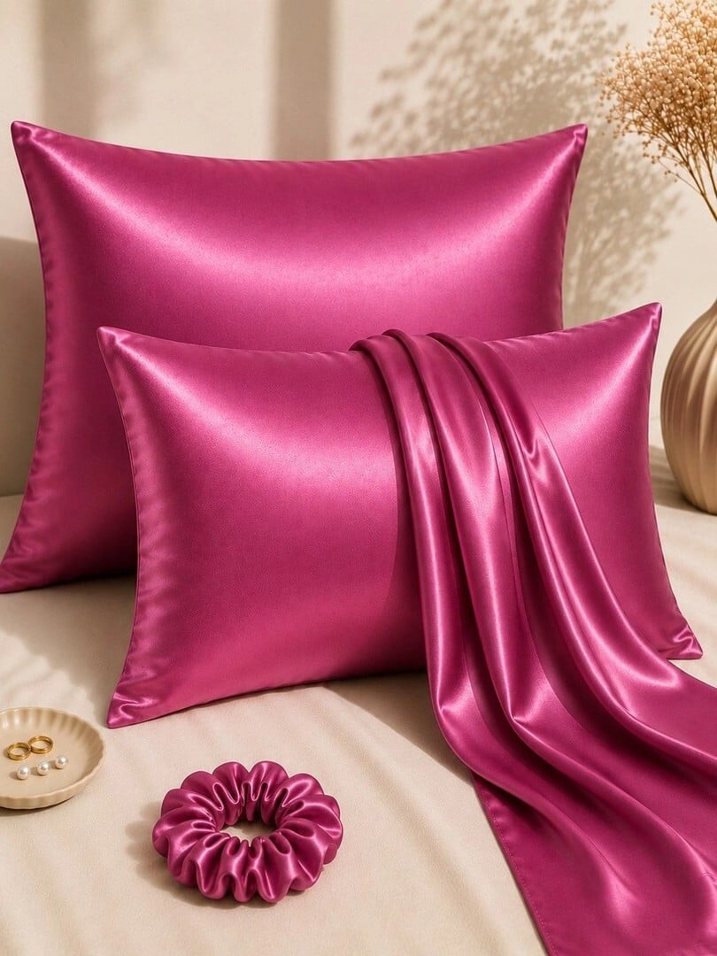 Elegant Homes Purple 2 Pieces Solid Pure Silk Blend Rectangle Pillow Covers - Pillow Covers for Unisex 43004529