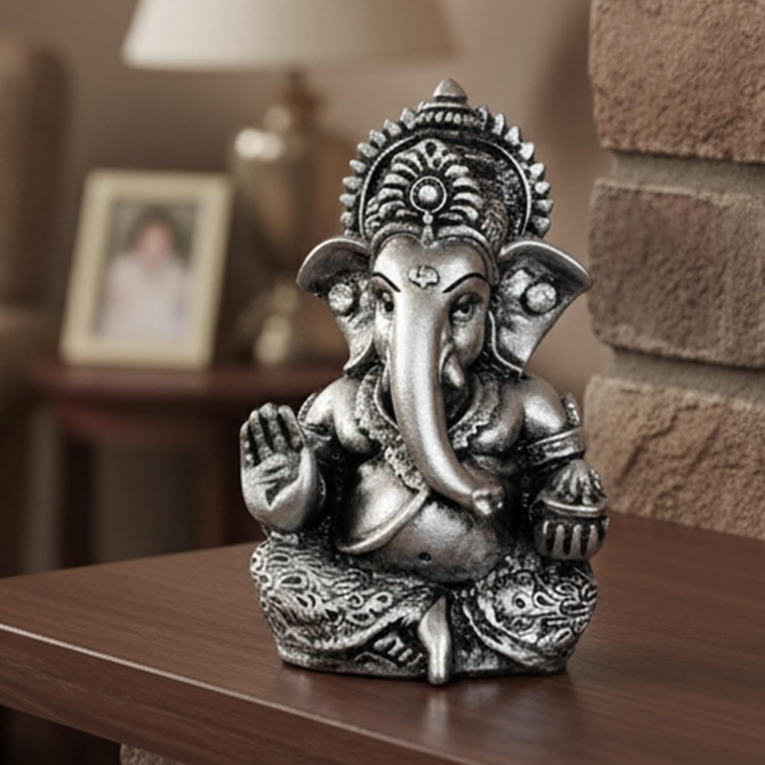 Elegant Resin Ganesha Idol for Home Temple Décor, Lord Ganpati Murti for Pooja Room, Car Dashboard, Gift Item | Color: M