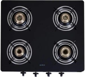 Elica 594 Ct Vetro Black Glass Manual Gas Stove (4 Burners)