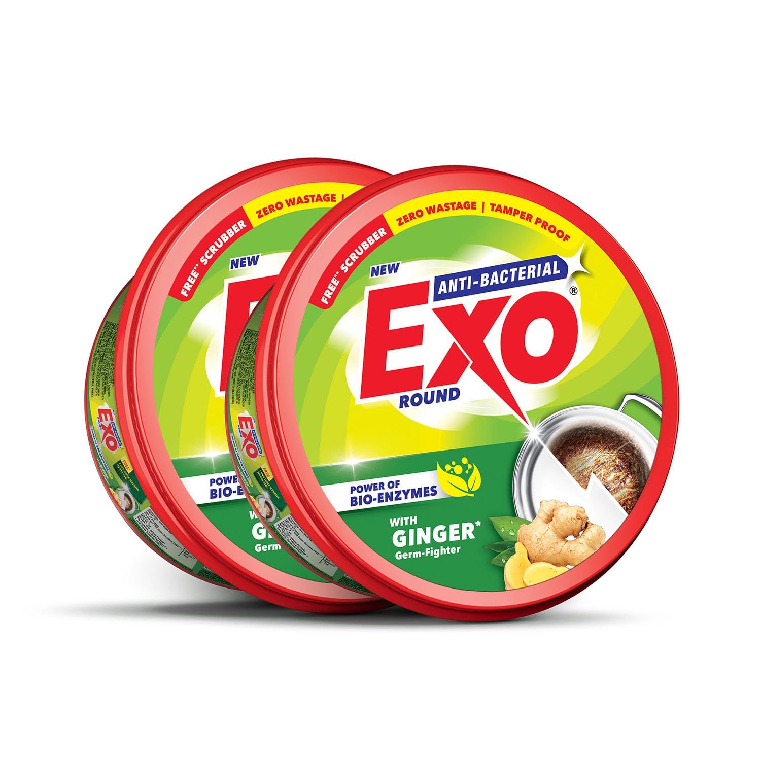Exo Round Dishwash Bar 700gm X 2 | Complete Dishwashing Solution With Anti-Bacterial Efficacy & Goodness of Ginger Remov