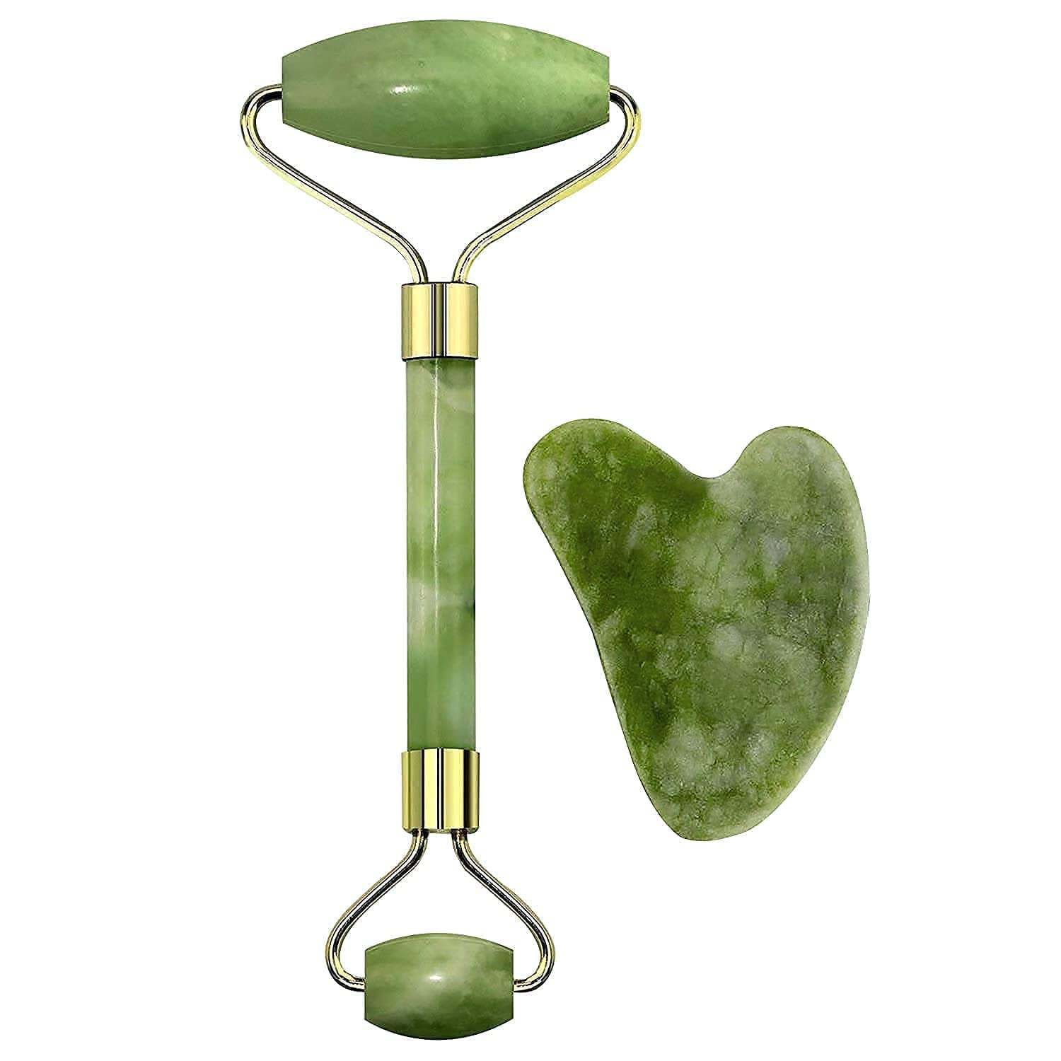 Facial Massager Jade Roller & Gua Sha Tool Natural Stone For Face Neck Healing Skin Wrinkles & Serum Application
