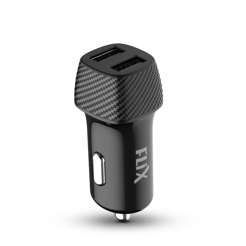 Flix(Beetel) 2.4A Charging Car Charger ,Dual USB Type A connectors(Black)