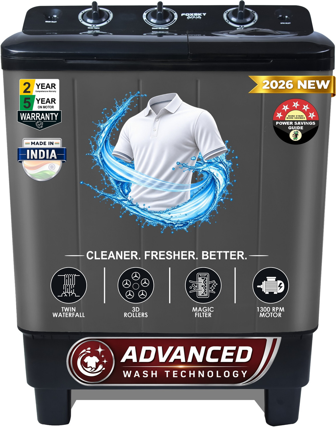 Foxsky 6.5 Kg Semi Automatic Top Load Washing Machine