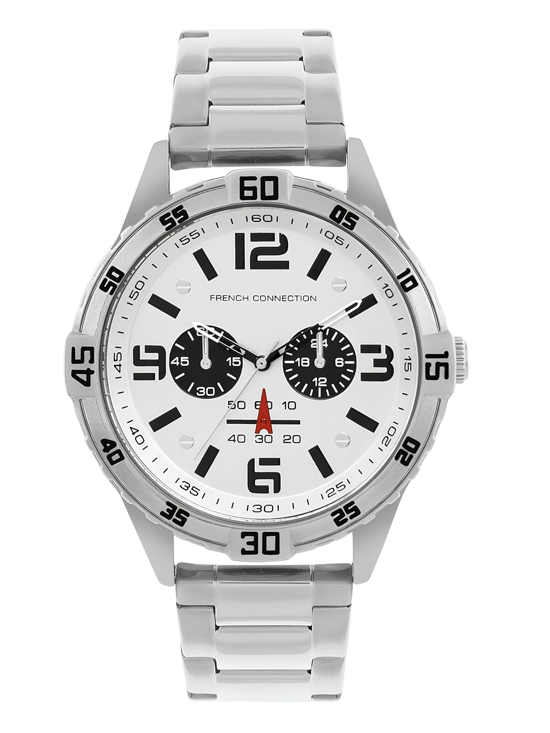 French Connection Comet Multifunction Silver Round Dial Stainless Steel Strap | Casual | Premium| Wrist Watch for Men