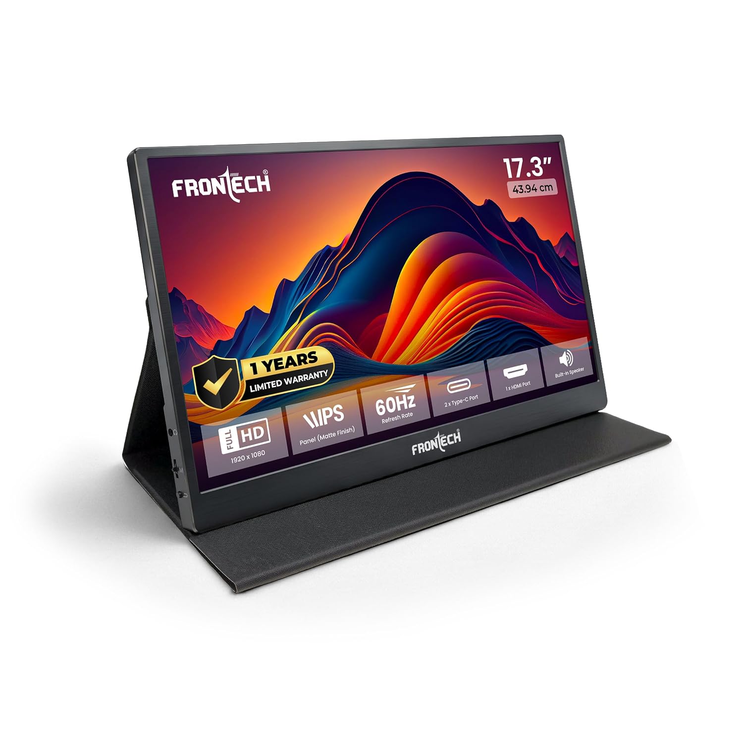 FRONTECH 17.3" Portable LED Monitor, Full HD 1920x1080 IPS Display, 60Hz Refresh Rate, Mini HDMI & Dual Type-C Ports