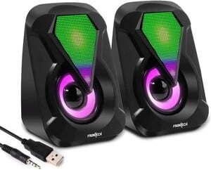 Frontech SPK-0004, 2.0 USB Speakers with AUX | 2 x 3W Drivers | RGB Lights 6 W Laptop/Desktop Speaker (Black, 2.0 Channe