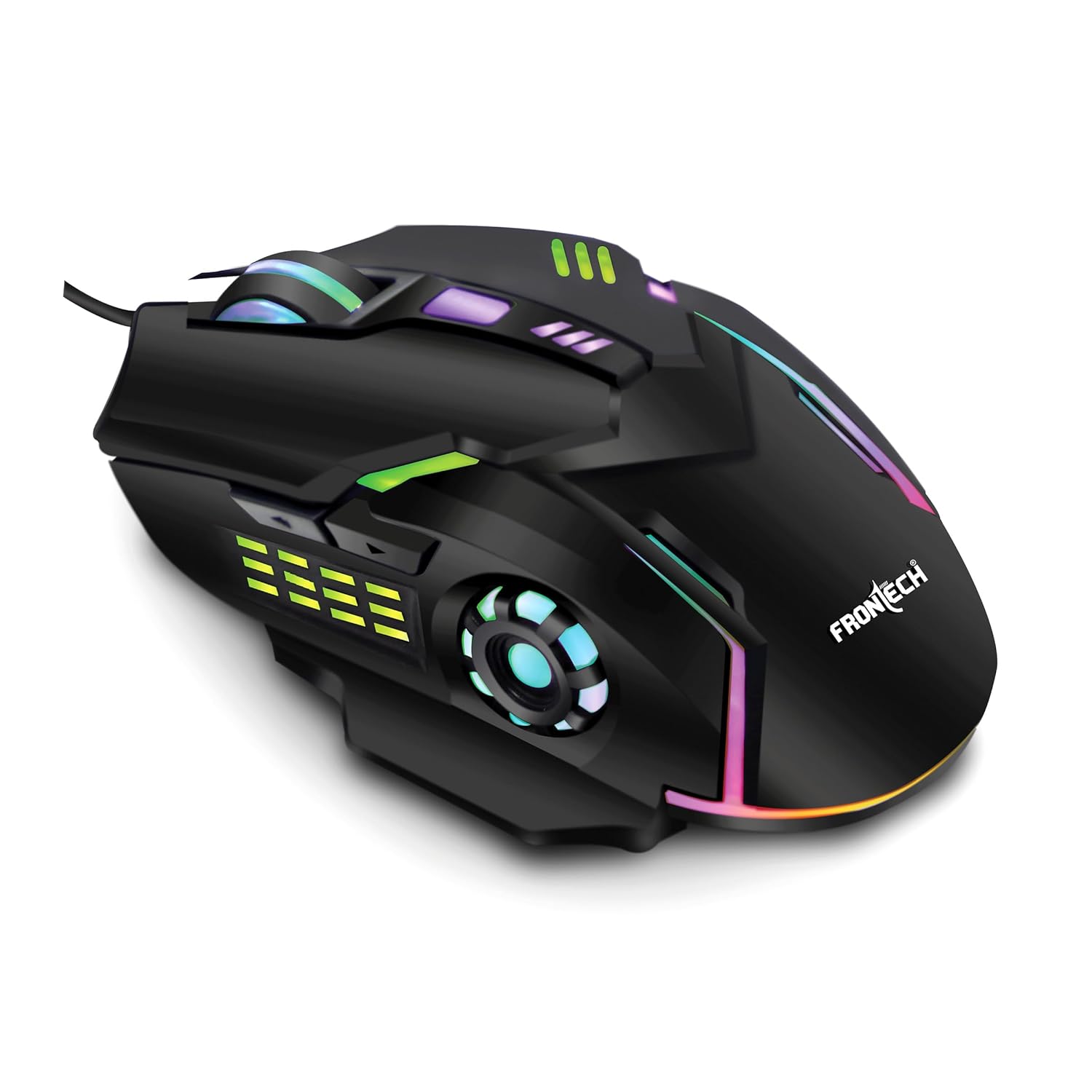 FRONTECH Wired Gaming Mouse, 6 Key RGB Backlit Effect| 7 LED Lighting| USB Plug & Play| 3600 DPI| for PC/Desktop/Mac/Lap