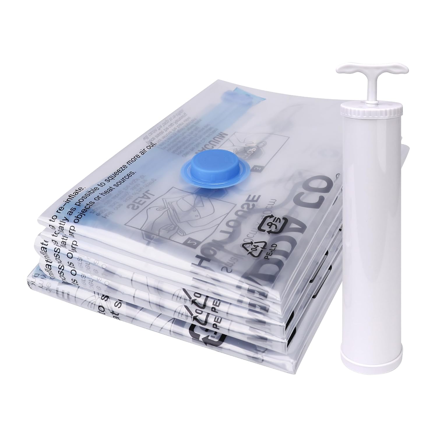 GADDA CO Vacuum Storage Bags with Pump Pack of 5 (2 Small, 2 Medium, 1 Large) | Airtight Compression Bags with Double Zi