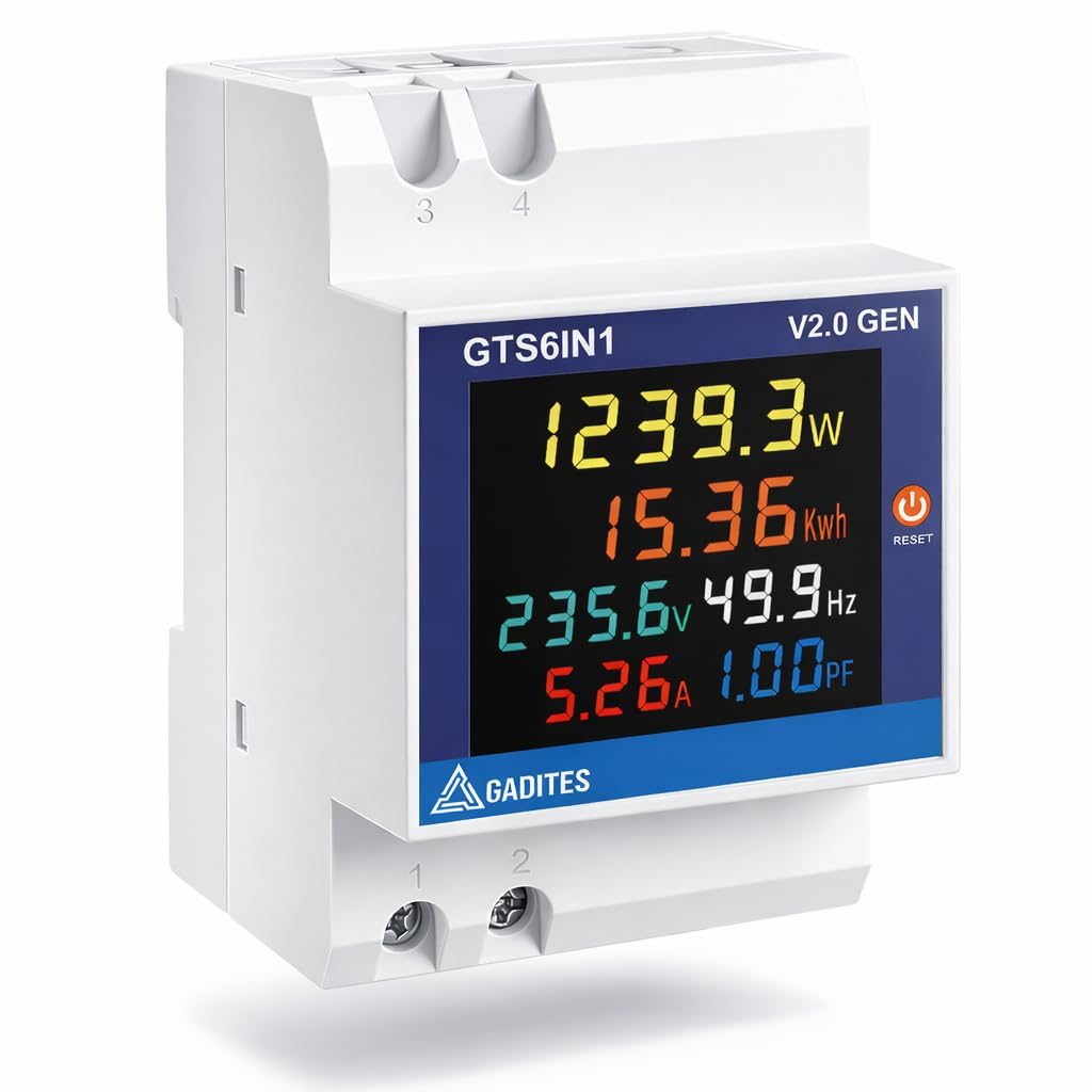 Gadites 6 In1 Digital Energy Meter Single Phase 6-in-1 AC Watt Meter 40-300V 100A kWh Voltmeter Ammeter