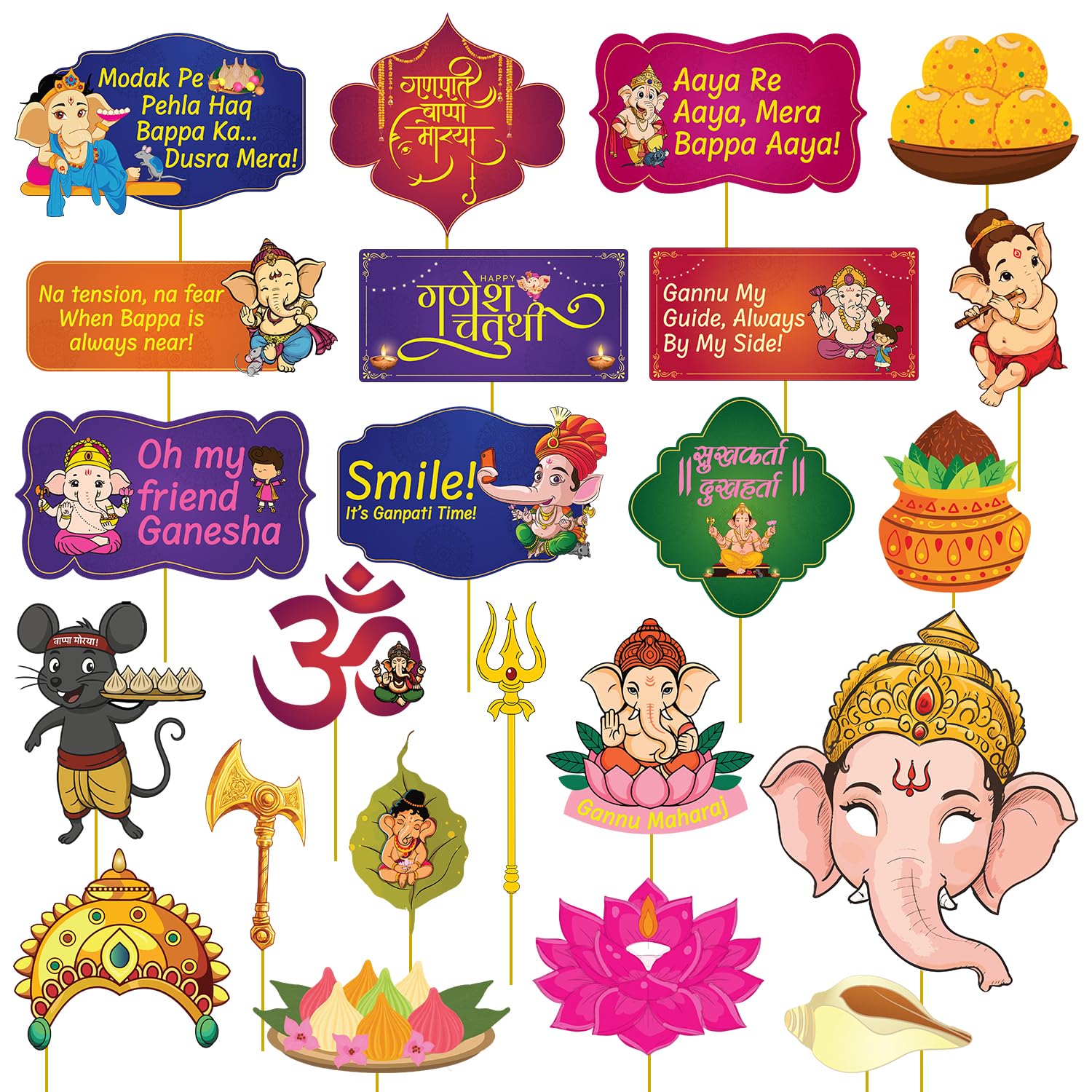 Ganpati Decoration Props 23 Pcs | Ganesh Chaturthi Setup | Home Photoshoot | Cardstock