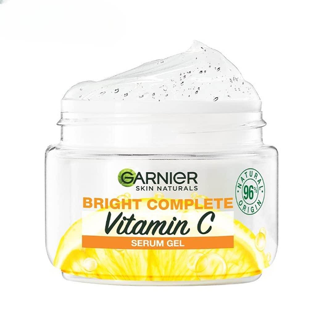 Garnier Brightening Moisturiser, Serum Gel, Infused with Vitamin C and Lemon, For Radiant skin, Oil Free Skin for Up to 1
