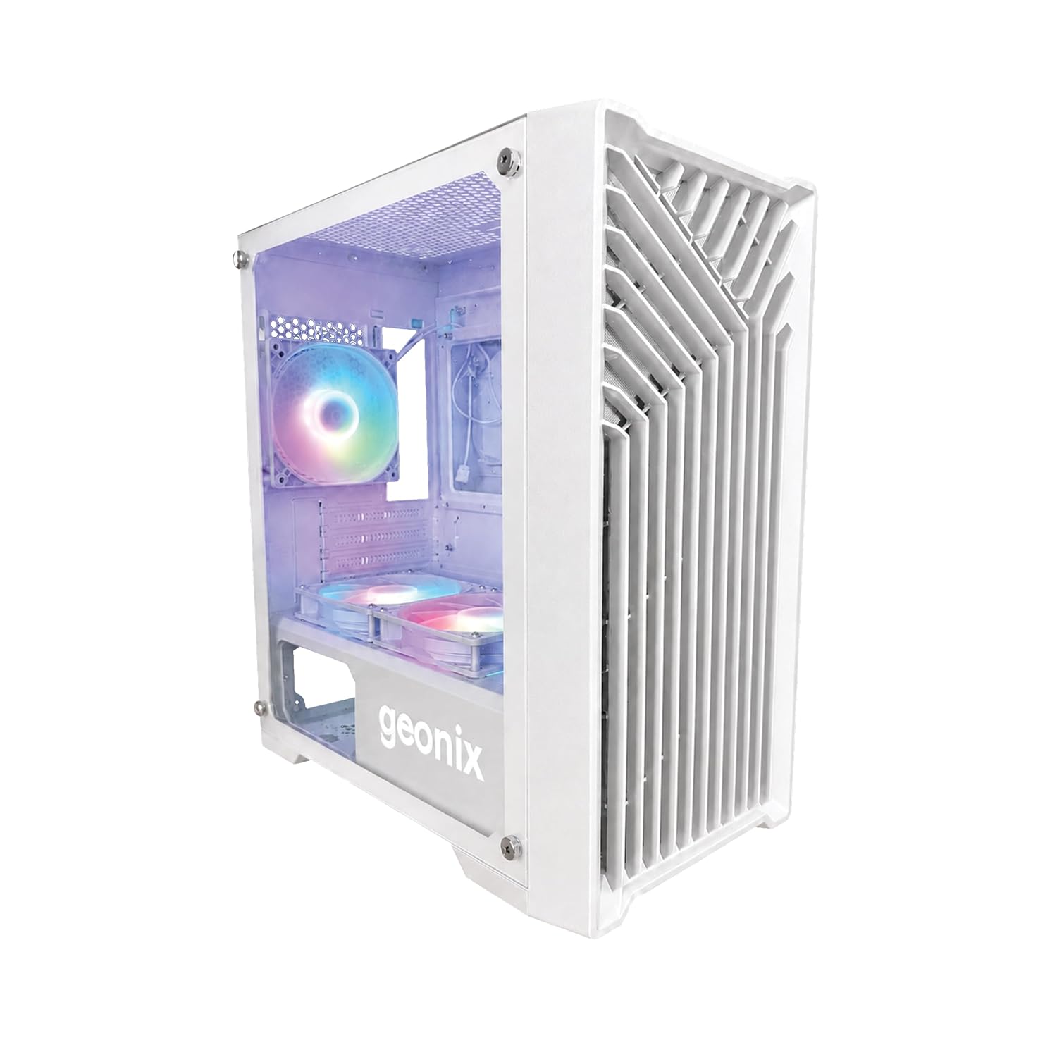 Geonix Hydra Gaming PC Cabinet, 6 Pre-Installed ARGB Fans, Real Tempered Glass Side Panel, Micro-ATX/Mini-ITX Suppor