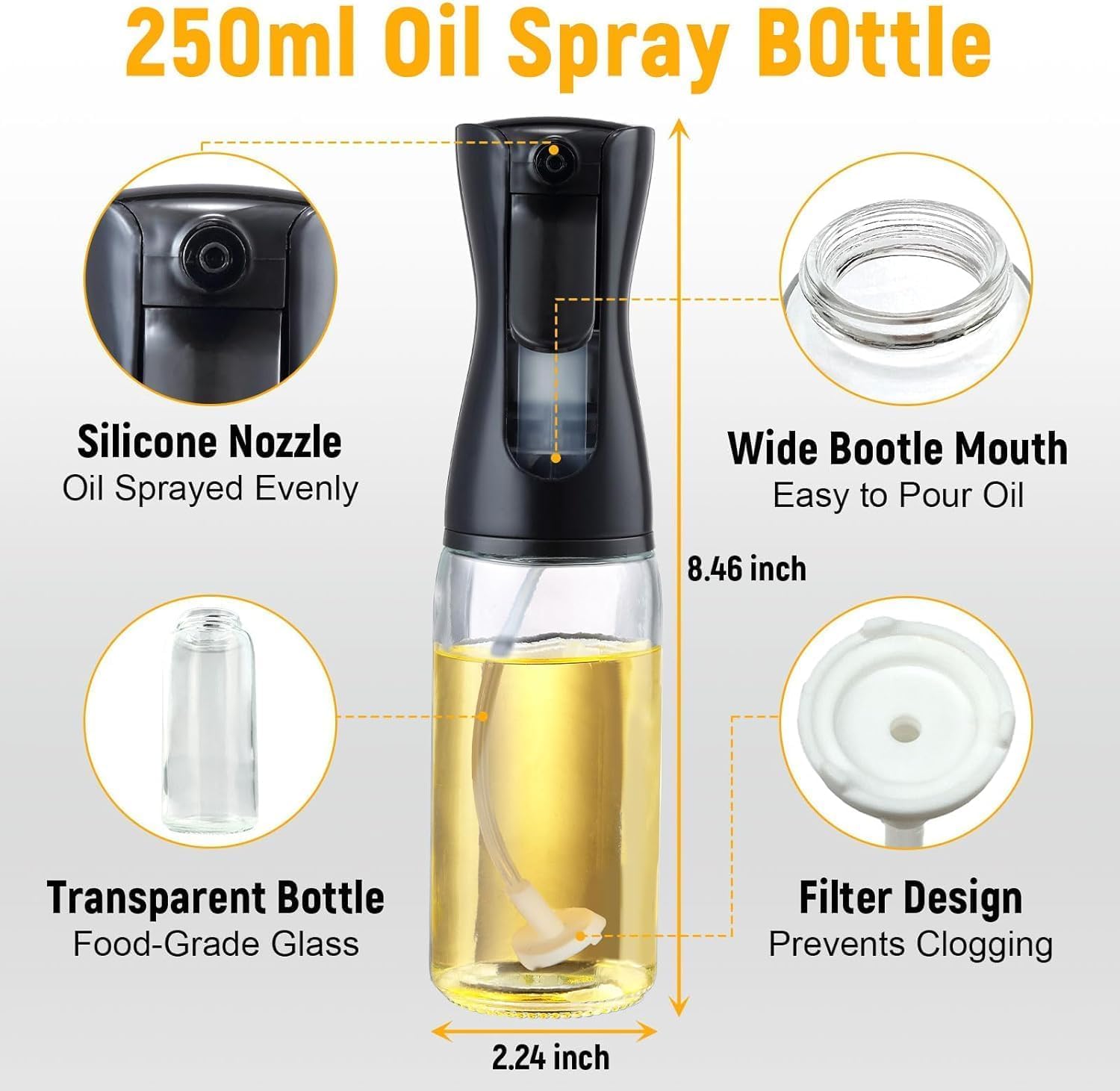 Glass oil Spray Dispenser Cooking 200ml Spray Bottle