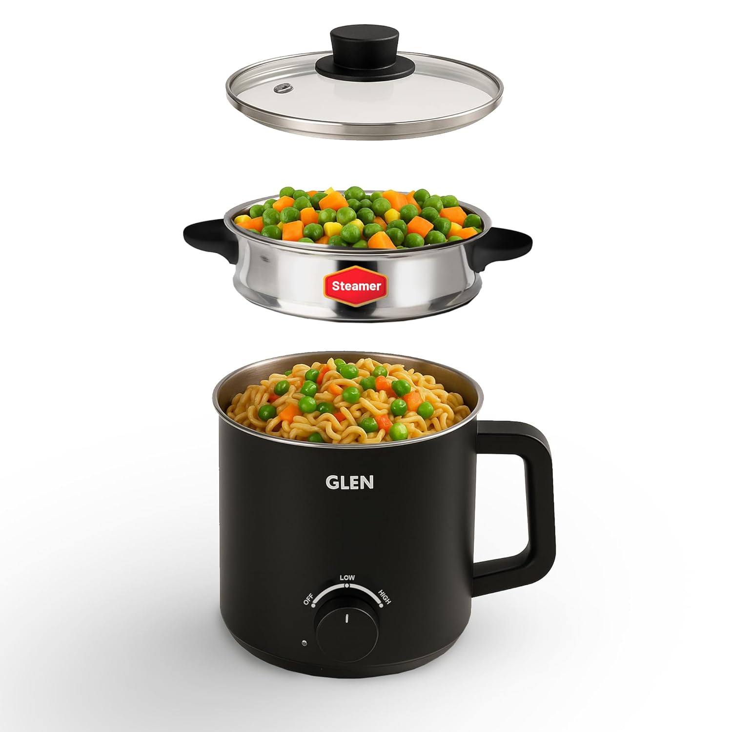 Glen Electric Kettle with Steamer 1.5L, 600W | Multipurpose Kettle for Tea, Coffee, Milk, Eggs, Soup & Noodles | Egg Boi