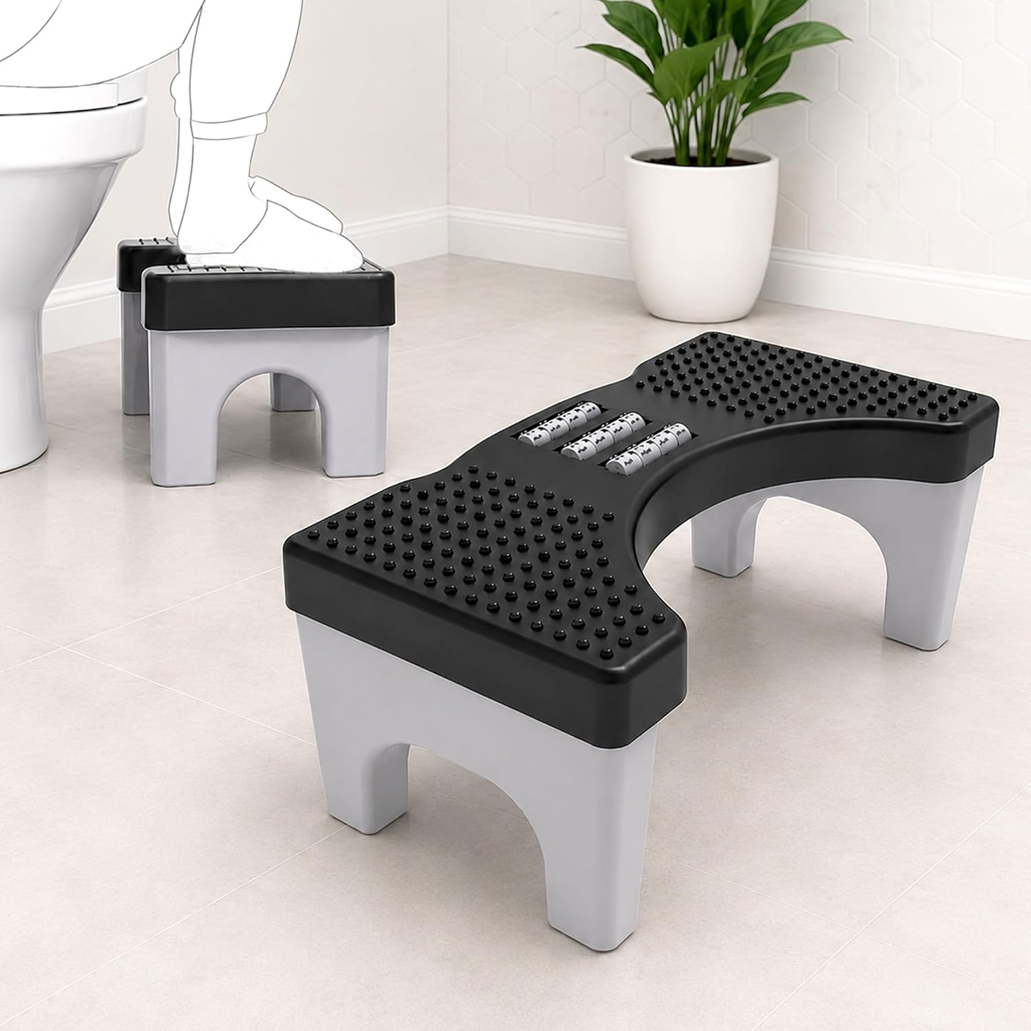 GLUN Ergonomic Curved Bathroom Squat Stool for Comfortable Bowel Movement