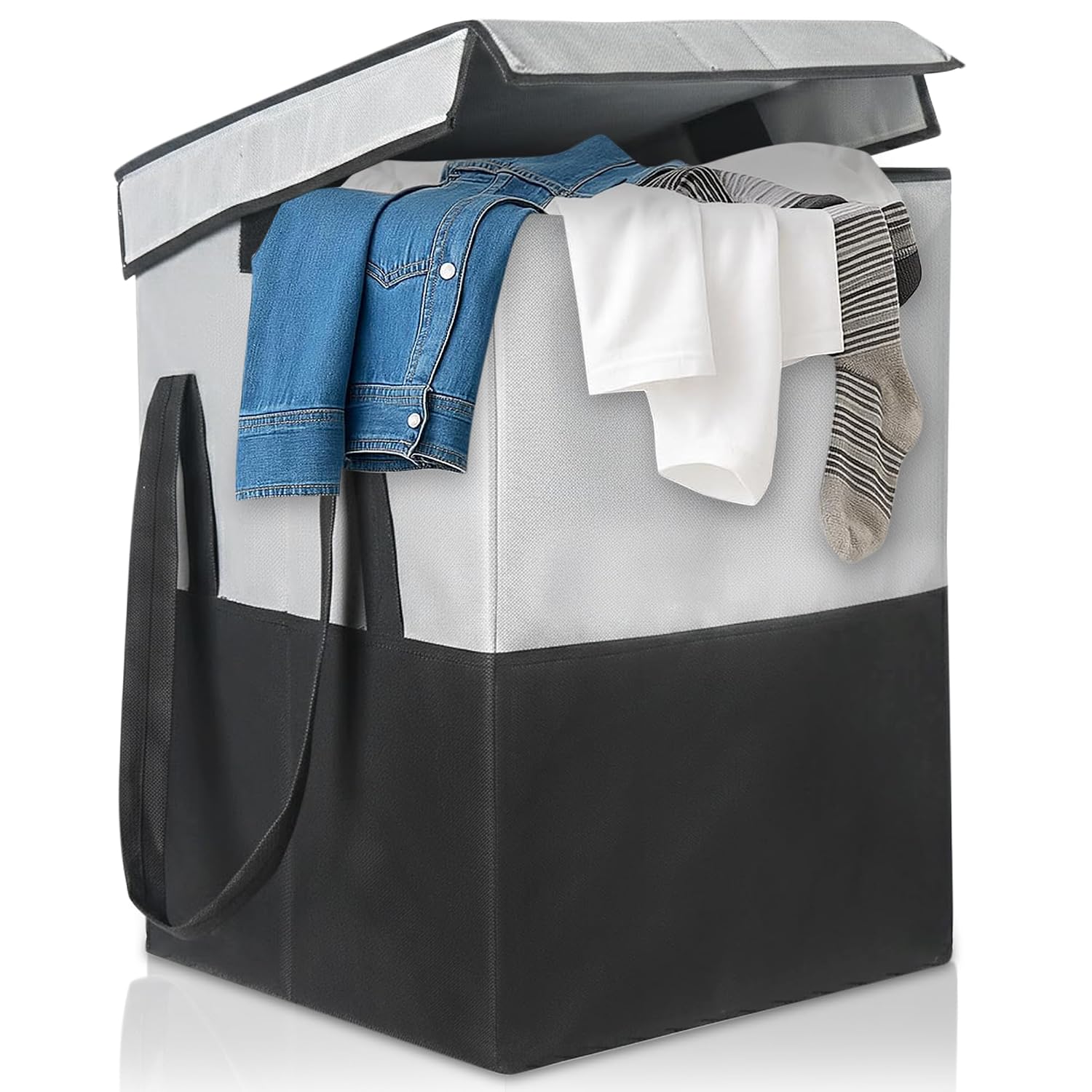GLUN® Grey Reusable Hamper Bag Pack of 1, Double Side Handle Storage Bag, Perfect for Sorting & Organising Dirty Clothes