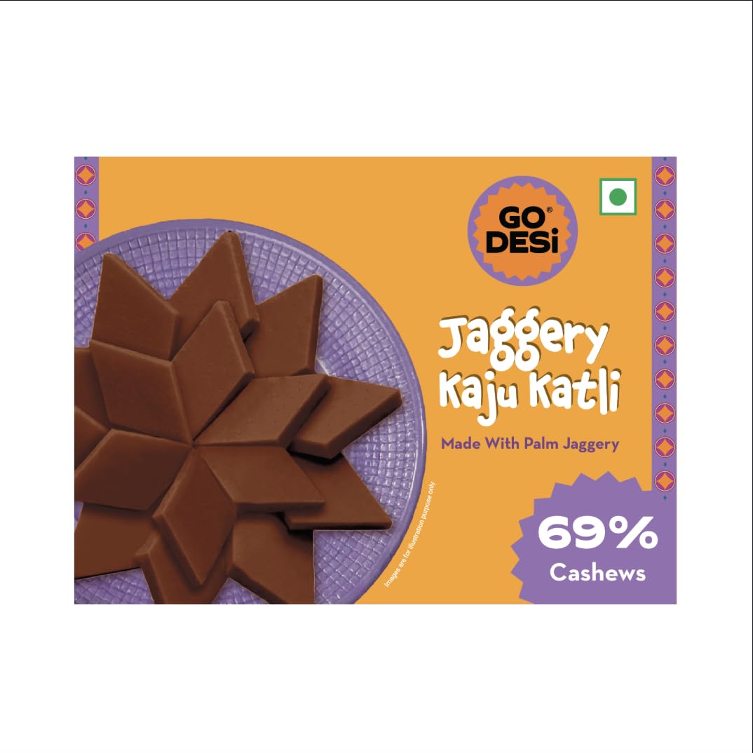 GO DESi Jaggery Kaju Katli - 100g | Made with 69% Cashews and Palm Jaggery | Gud Kaju Katli | Indian Sweets | Sweets Gif