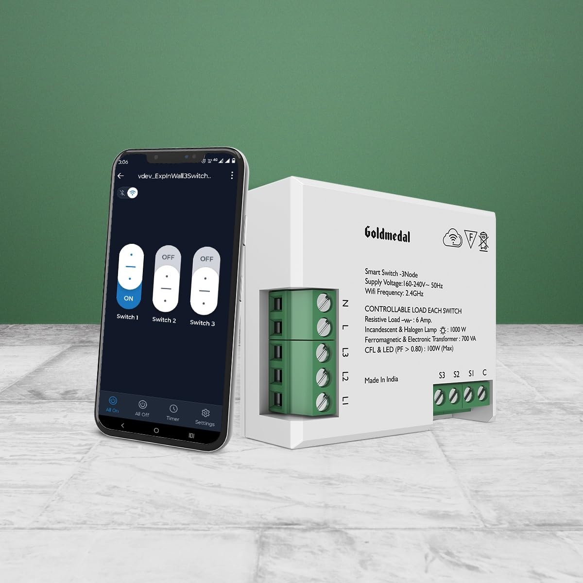 Goldmedal WiFi 3 Node Smart Switch |Compatible with Alexa,Google Assistant|No Hub Required