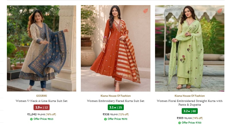 GOSRIKI Women Kurta set Up to 80% off