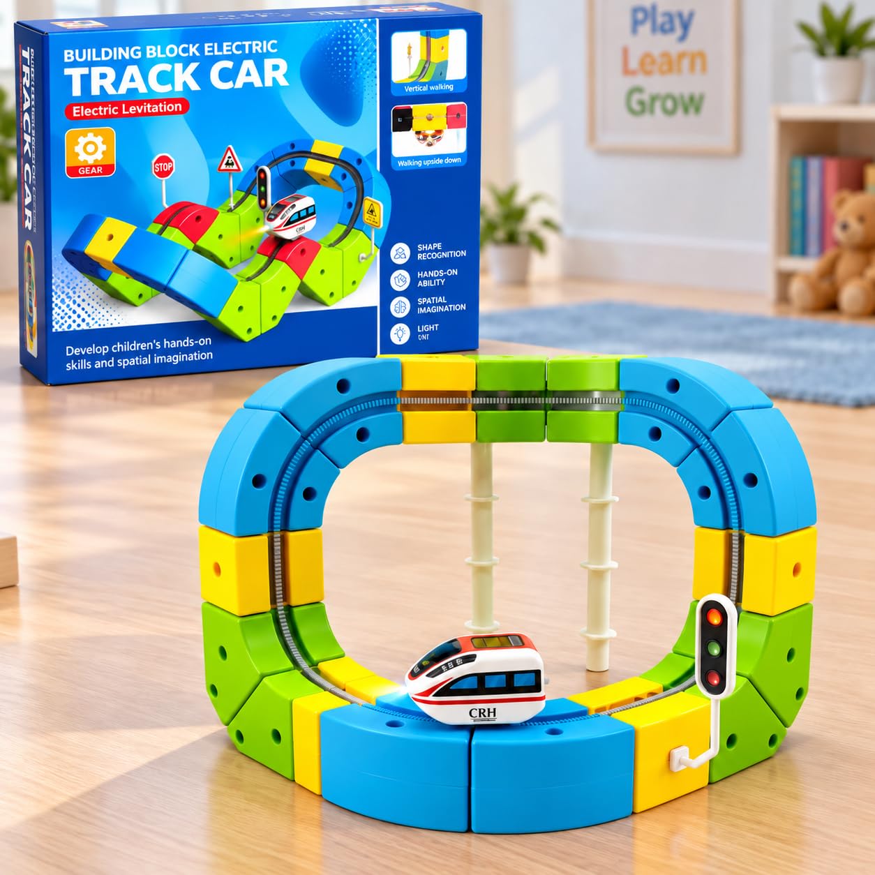 GRAPHENE 67 PCS Electric Train Set with 3D Flexible Cube Tracks DIY Railway Building Blocks with Electric Track Car Anti