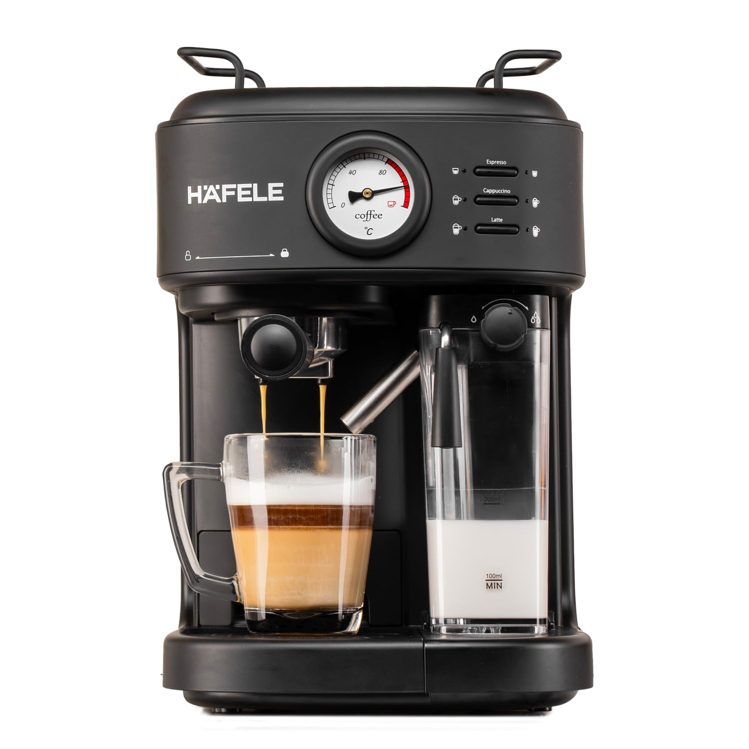 Hafele U-Kaffee Plus Coffee Machine, 15-Bar Pump Pressure, Single/Double Espresso, Cappuccino & Latte,Removable Milk Tan