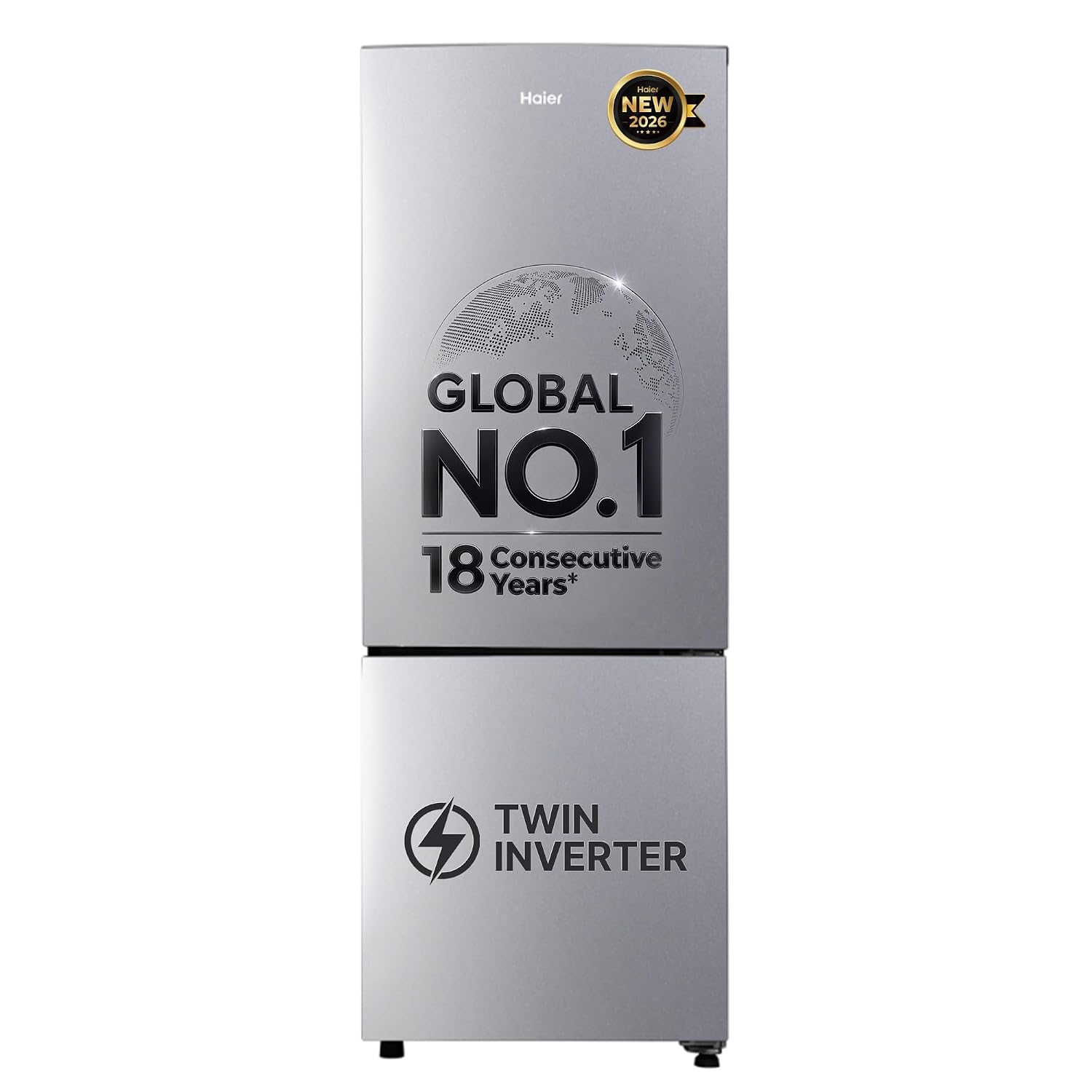 Haier 237 L 2 Star Frost Free Twin Inverter Double Door Bottom Mount Refrigerator (HEB-242EGSA-P, Moon Silver, 2026 Mode