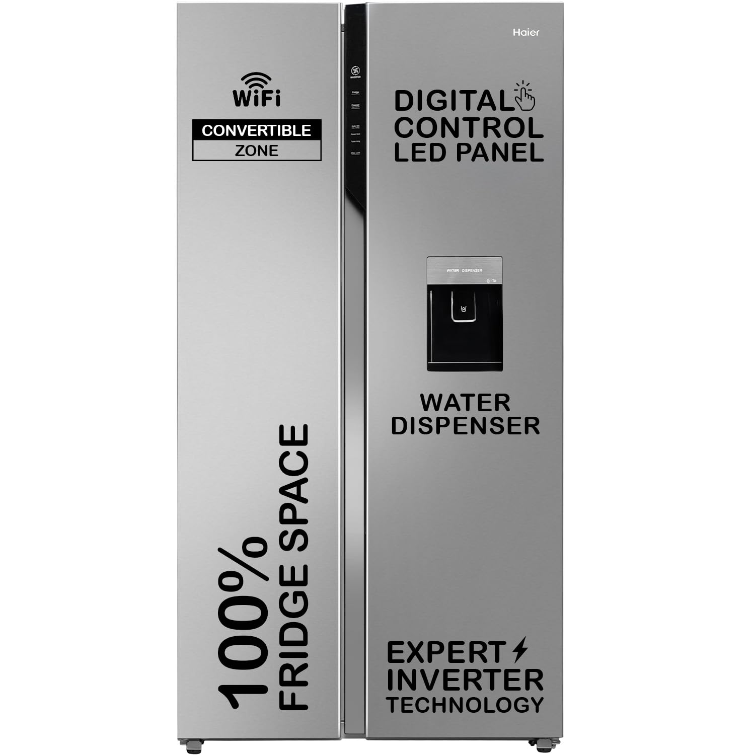 Haier 596 L 3 Star Frost Free Expert Inverter Smart Sense AI enabled 2-Door Side by Side +2000Rs Off Coupon