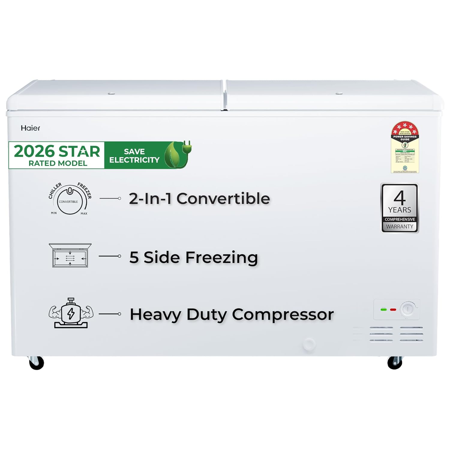 Haier HFC-588DPW5, 5 Star (2026 Star Rating) Double Door Convertible Deep Freezer