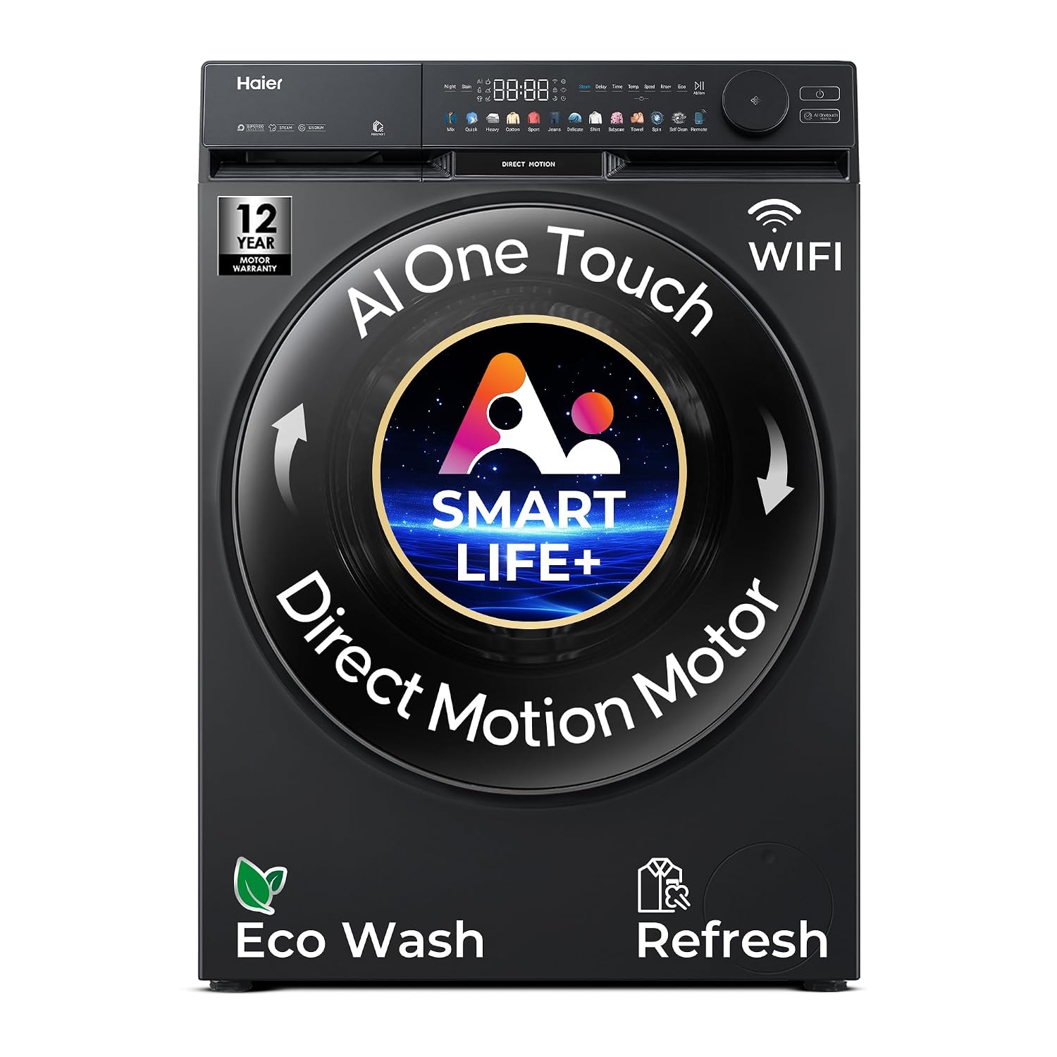 Haier Smart Choice 12 Kg AI Color Panel, One-Touch Smart Wash, Fabric Detection Fully Automatic Front Load Washing Machi