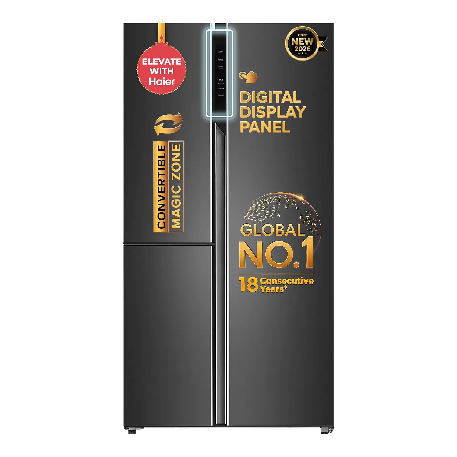Haier Smart Choice 598 L 3 Star Frost Free Expert Inverter 3-Door Side by Side Refrigerator (HRT-683GK, Graphite Black