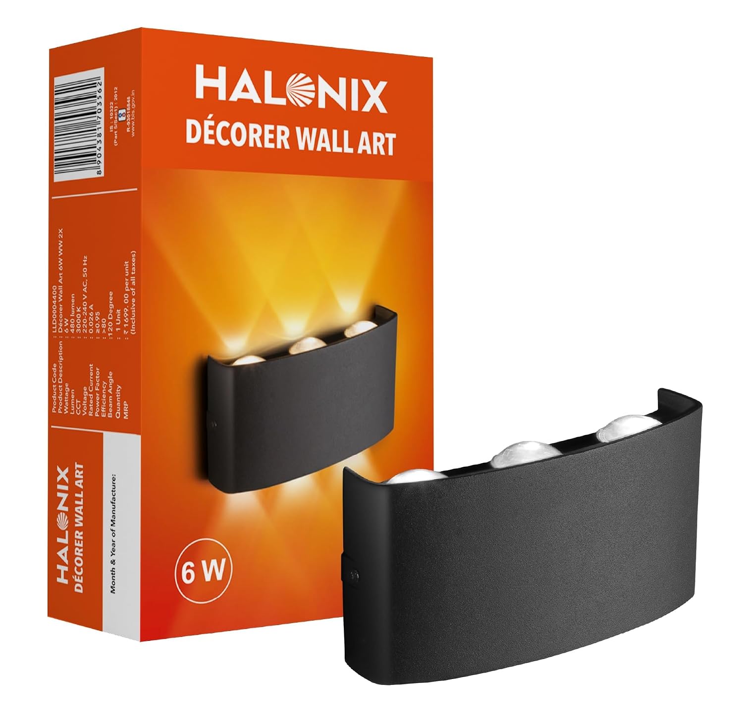 Halonix 6W Decorer Wall Light | 6 Rays | Water Proof IP65 | Up & Down Wall Lamps - Outdoor Wall Lights for Elevation,Gar