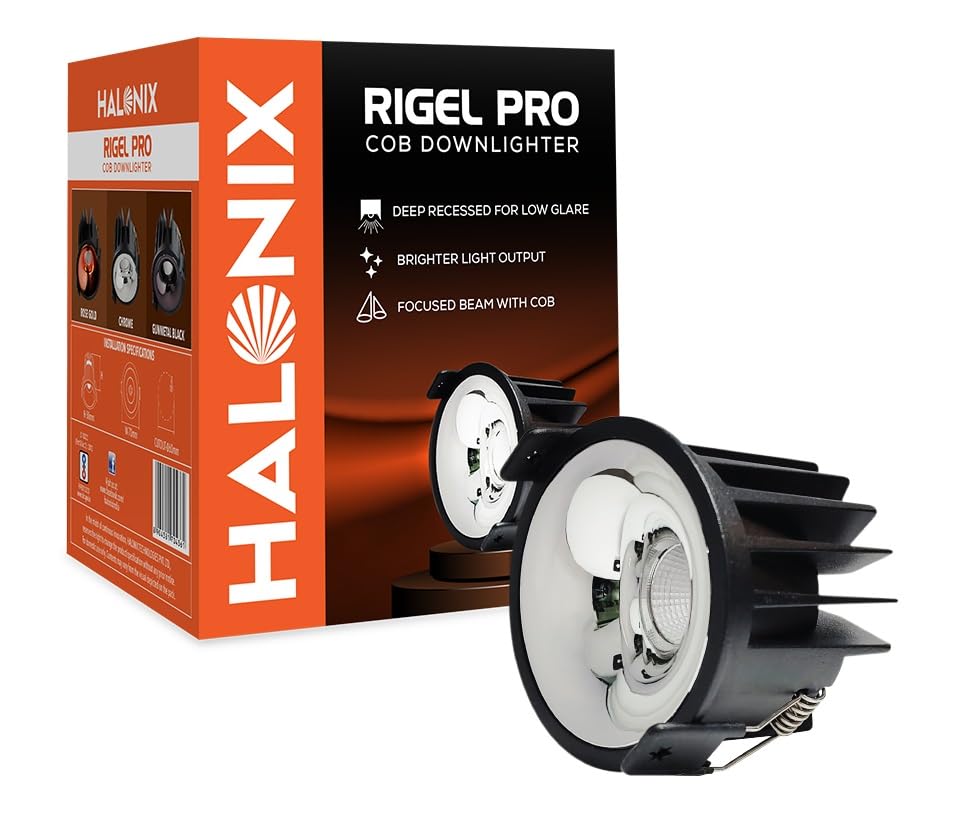 Halonix Rigel Pro 7W Chrome Finish Black Led Recessed COB Light | Ceiling Mountable : Warm White, Pack of 1 COB Downligh