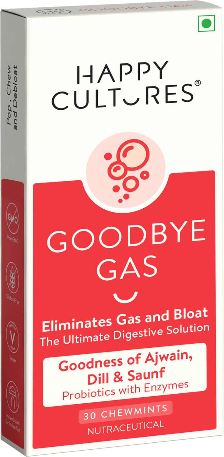 Happy Cultures Goodbye Gas Digestive ChewmintsGas Relief, Bloating Control Mint Tablet (30 No)