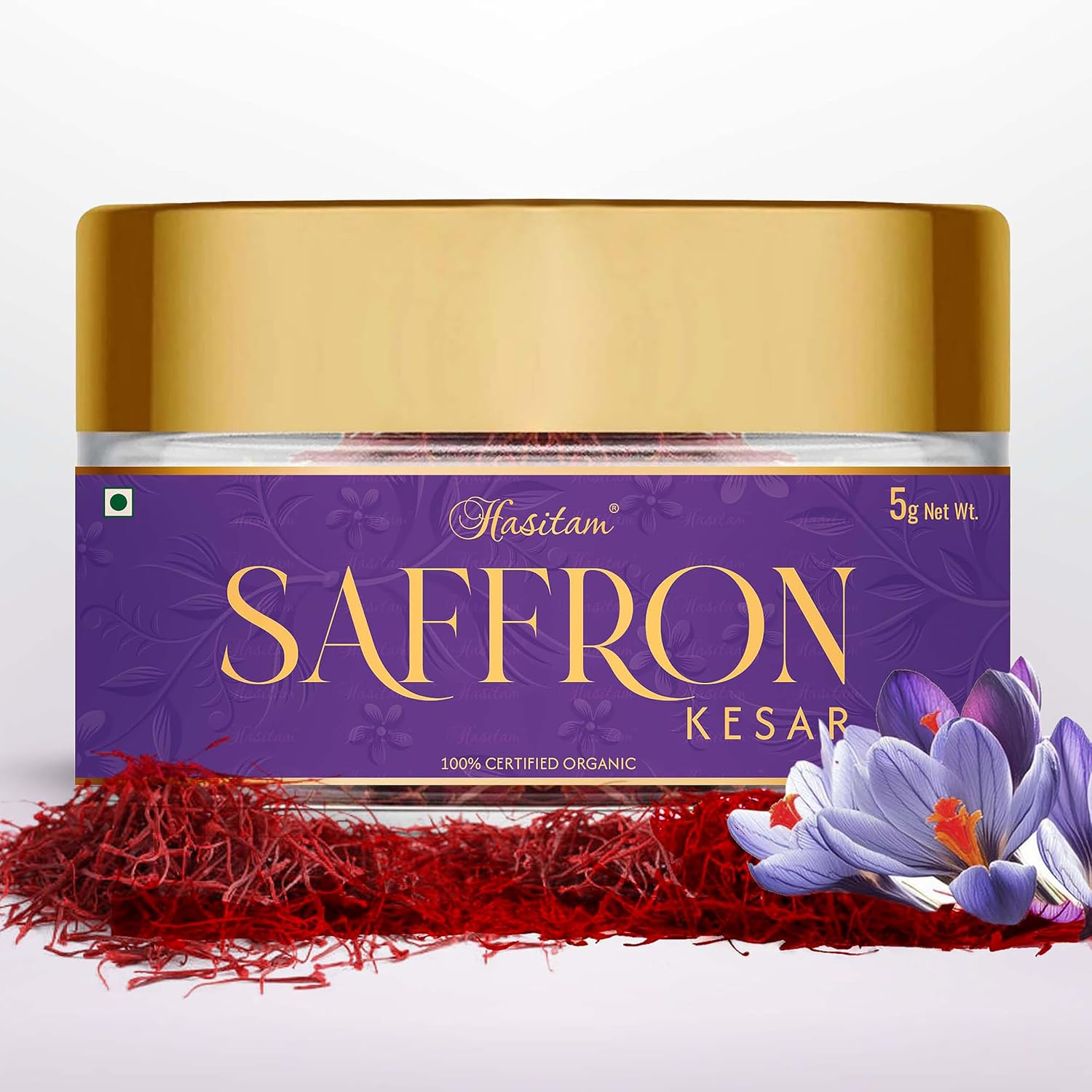 Hasitam (5gm) Pure Original Kashmiri Saffron Kesar Kumkuma Puvvu Golden Saffron, Natural Aroma & Certified highest Grade