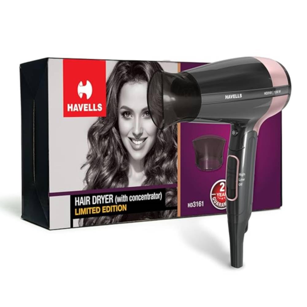 Havells 1200W Foldable Hair Dryer; 3 Heat Settings With Cool Shot (Hot/Cool/Warm),Heat Balance Technology|Cool Black|You