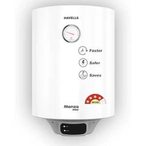 HAVELLS 15 L Storage Water Geyser | 4 Star BEE Energy Rating | Glassline Tanked (Instanio Prime, White & Blue) (White &