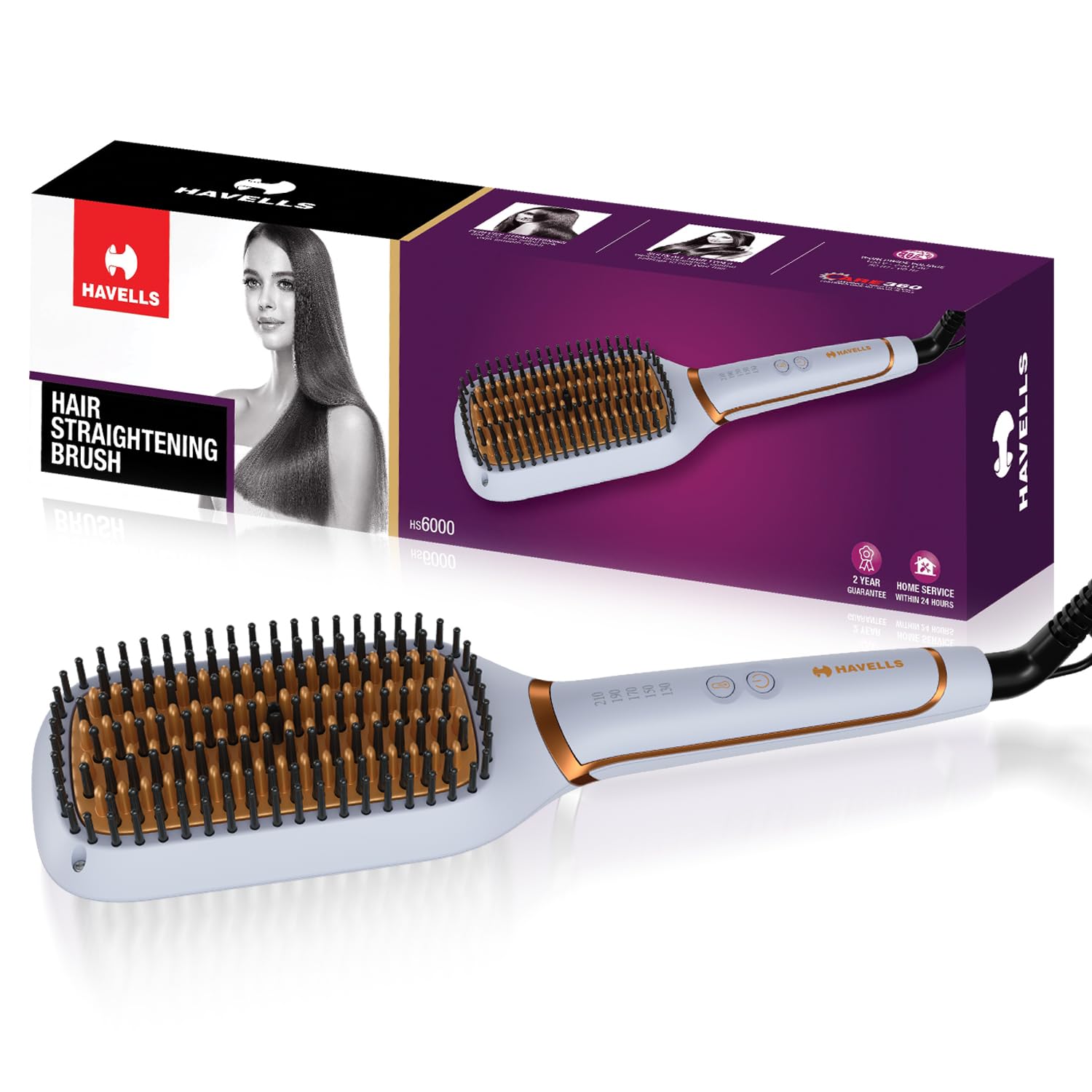Havells Keratin Infused Hair Straightener Brush With Temperature Control For All Hair Types|Auto Shut off After 45 Minut