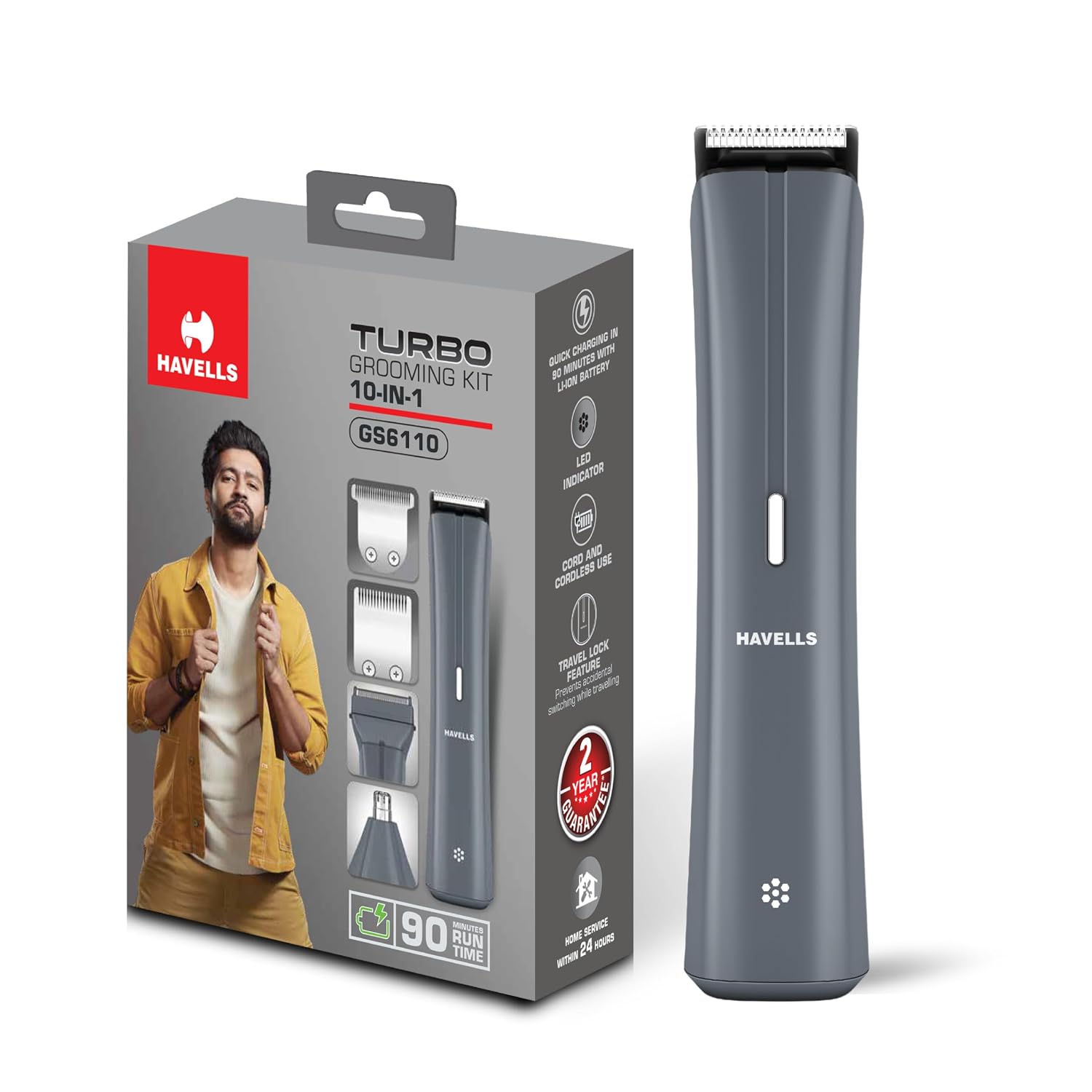 Havells Turbo 10 In 1 Grooming Kit | Hair Trimmer,Face, Ear & Nose |No Nicks & Cuts |LED Indicator| Upto 90 Min Quick Ch