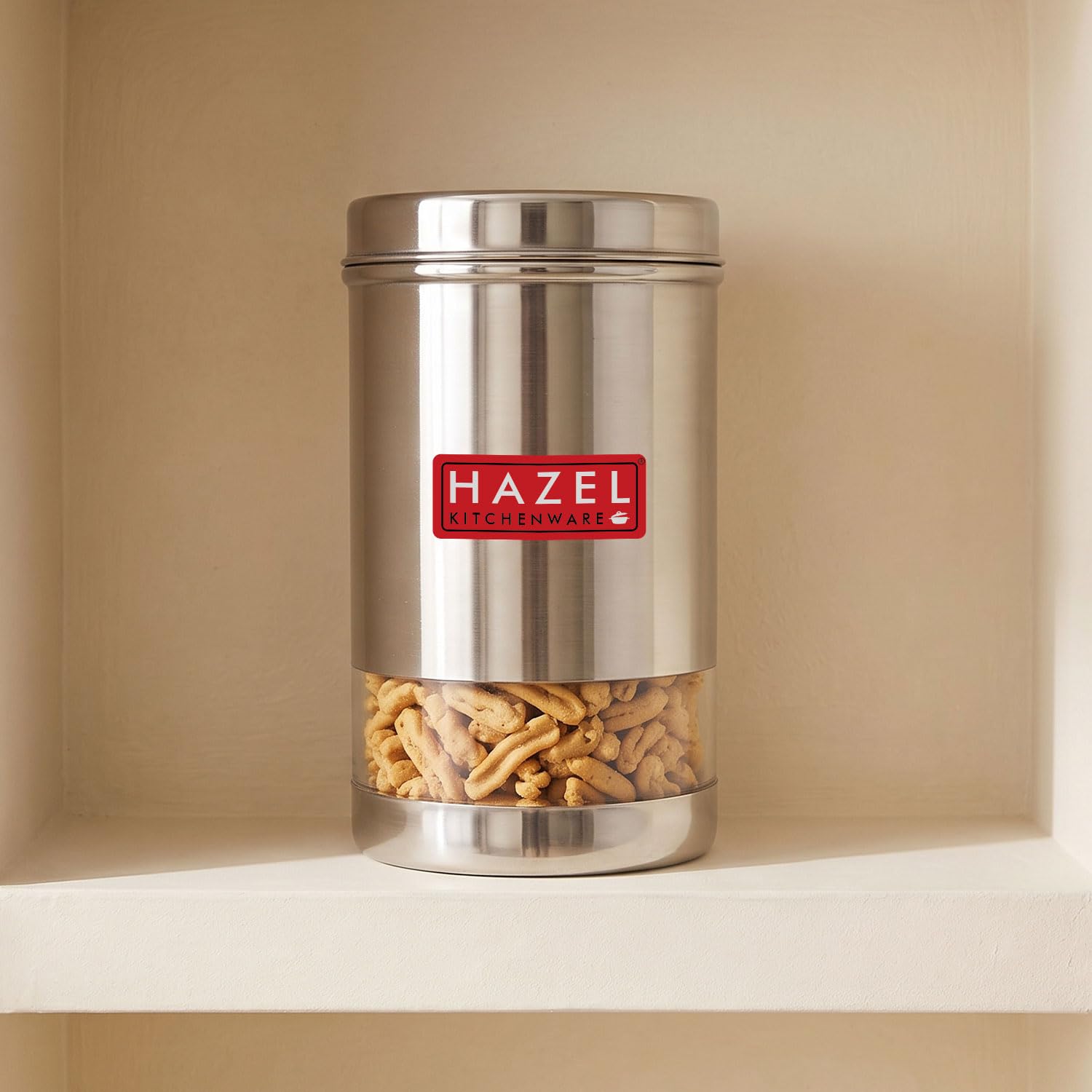 HAZEL Stainless Steel Kitchen Container | 1200 ml Each Transparent Kitchen Container Set with Glossy Finish | Multipurpo