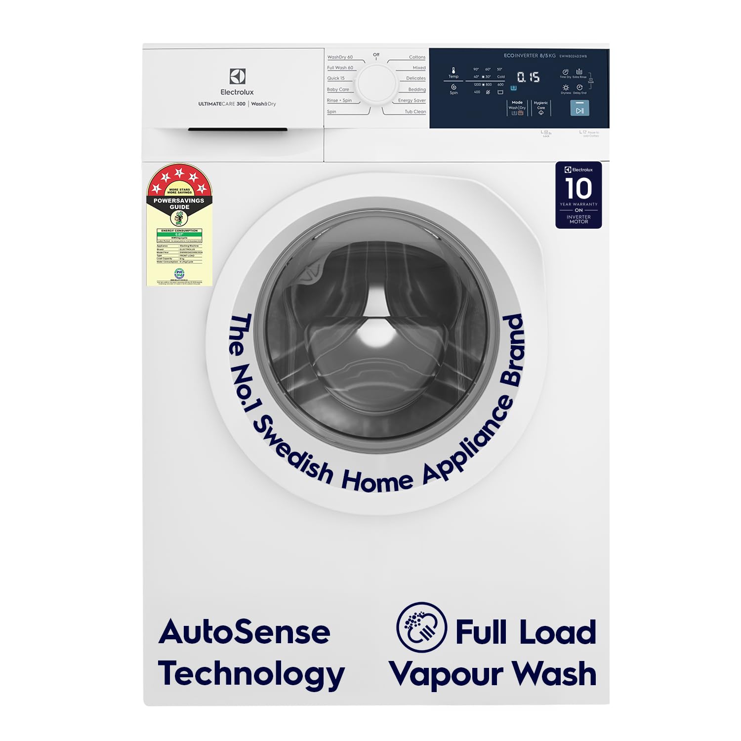 [HDFC CC EMI | Electrolux 8kg/5kg 5 Star Front Load Washer Dryer - UltimateCare 300