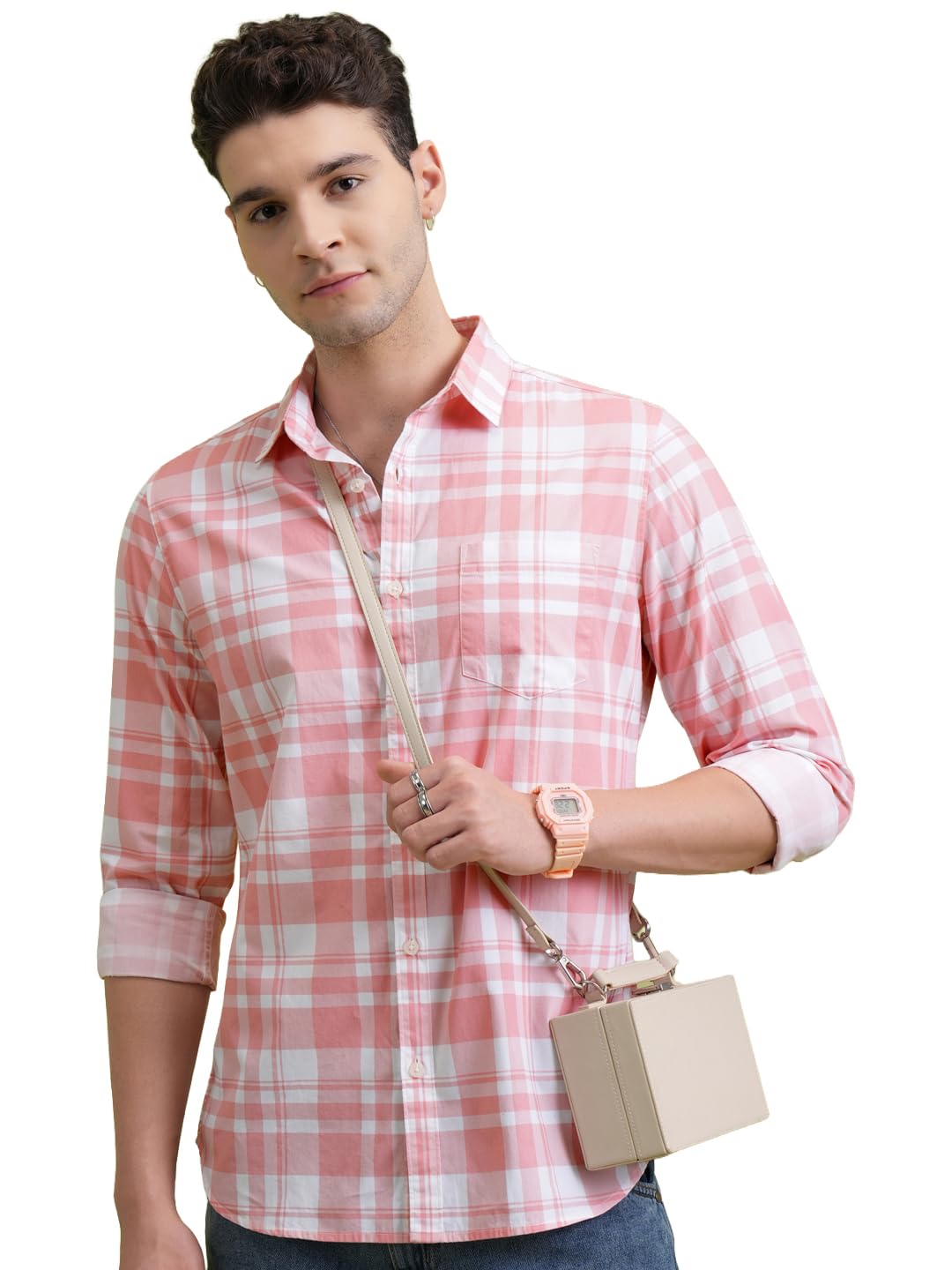 Highlander Men's Cotton Slim Fit Checks Shirt | Full Sleeves | Regular Collar | Casual Shirts for Men
