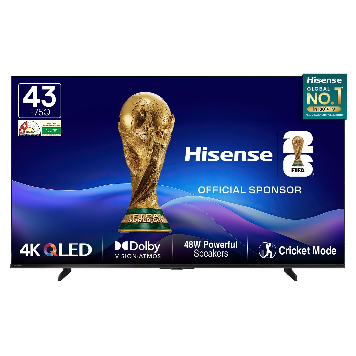 Hisense 108 cm (43 Inches) 4K Ultra HD Smart QLED TV | 48W Powerful Speakers | Dolby Atmos & HDR10+