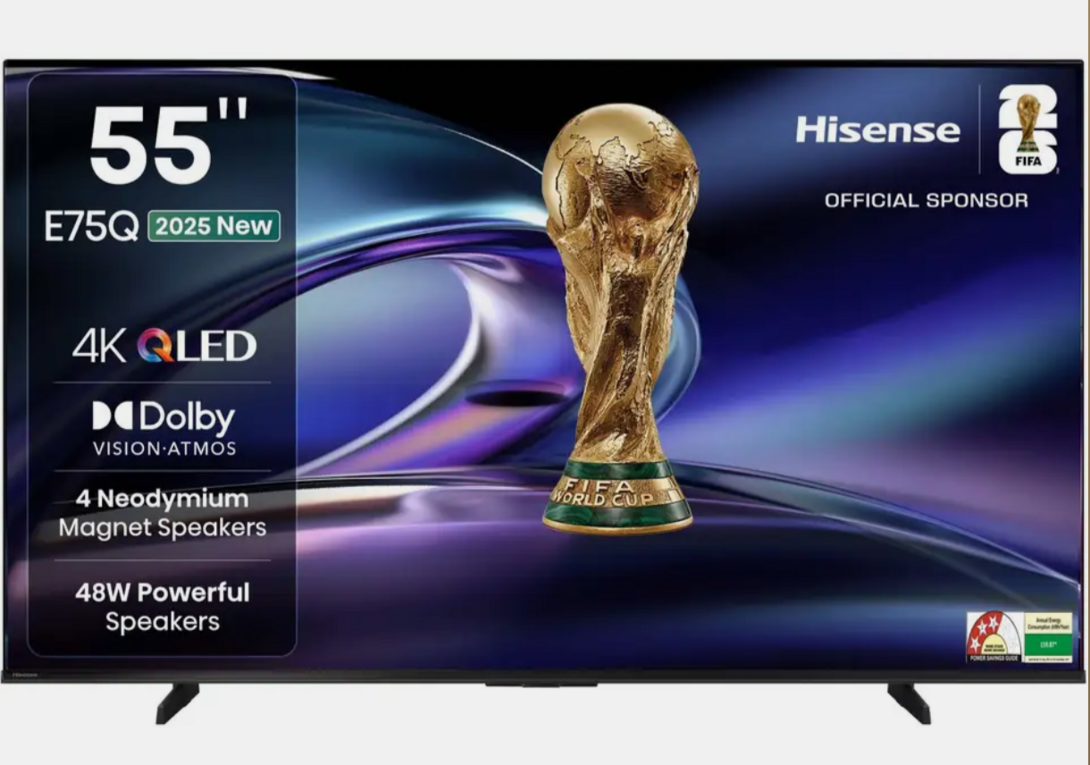 Hisense 55E75Q 139 cm (55 inch) QLED Ultra HD (4K) Smart VIDAA TV with 4 Speakers 48W Powerful Speakers| Dolby Vision At
