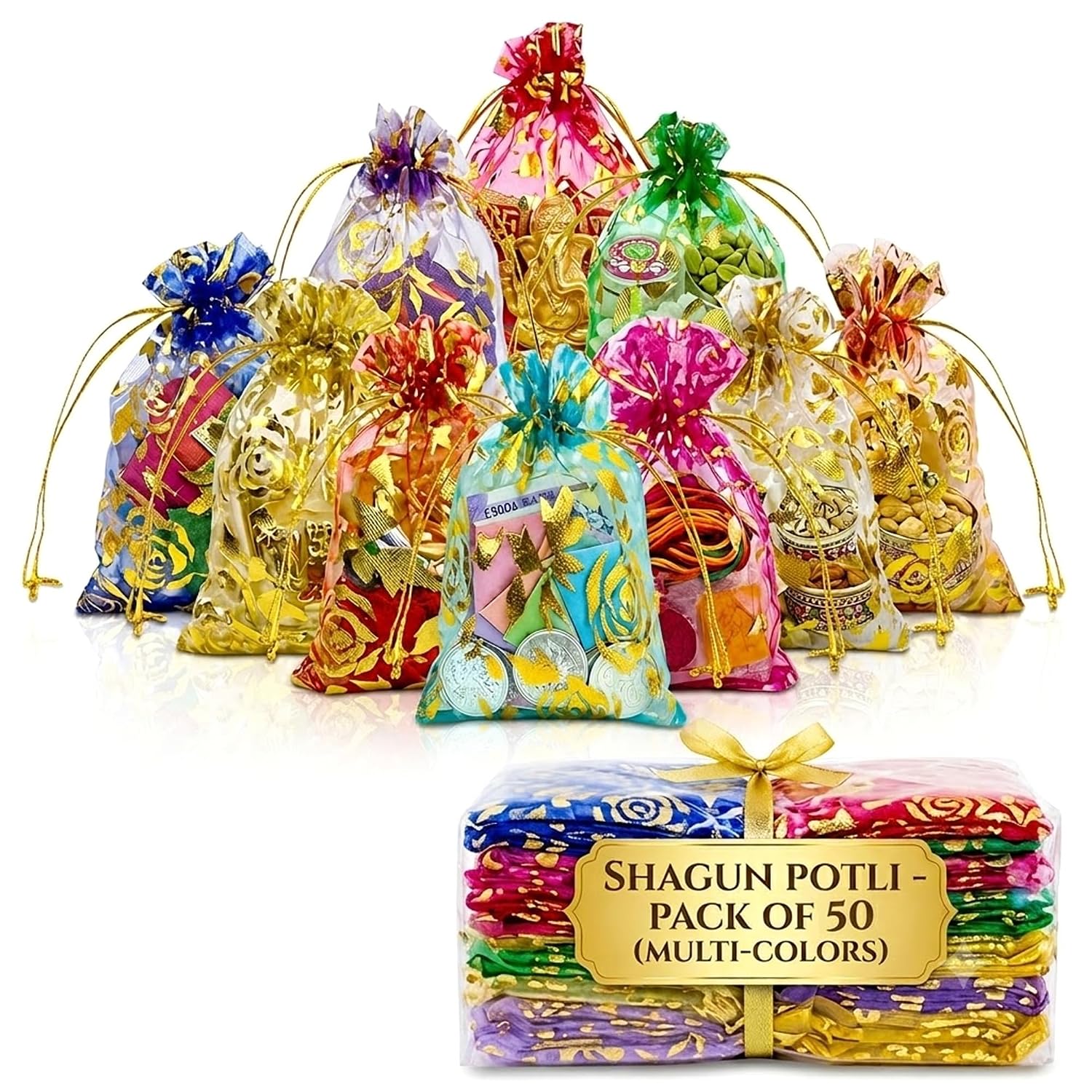 HOTFIX Drawstring Organza Gift Pouches for Jewellery & Wedding Return Gifts