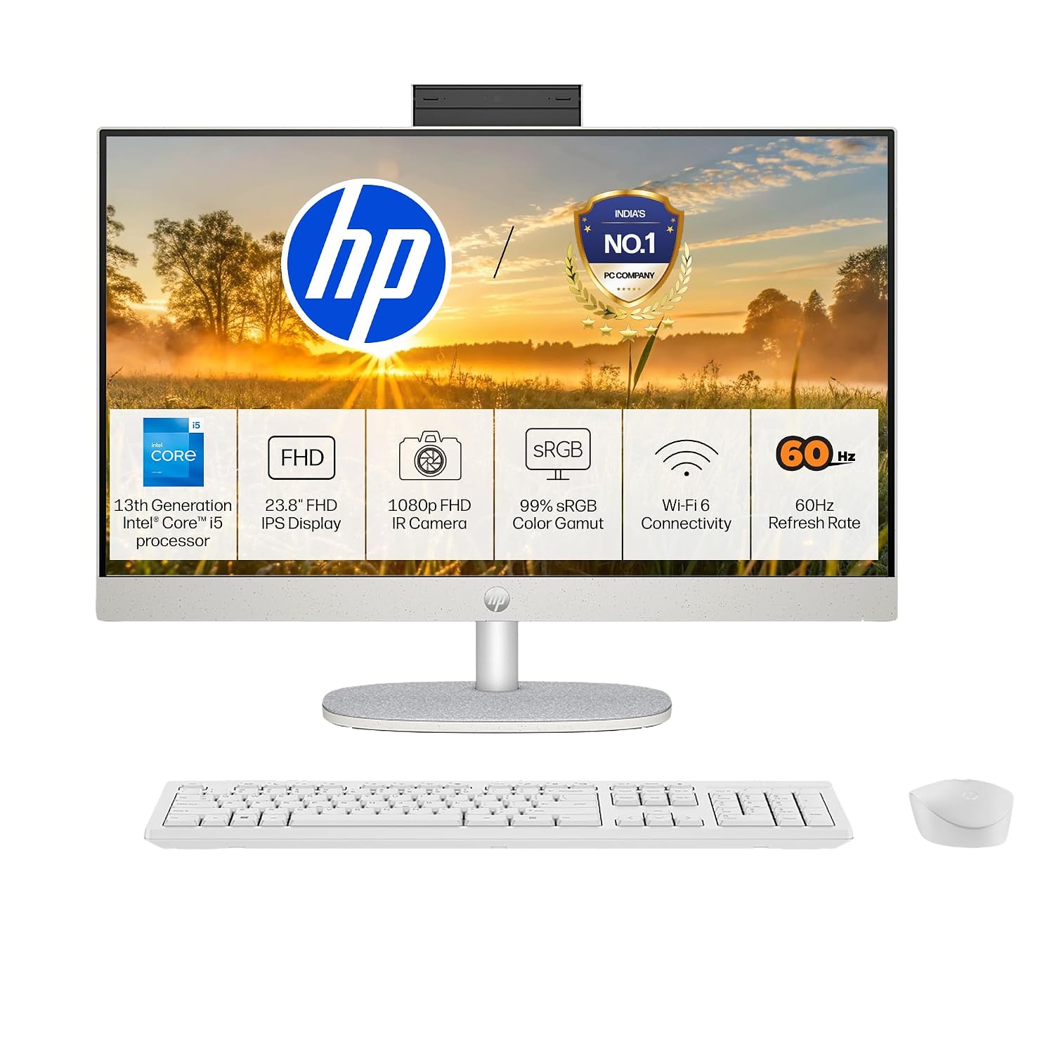 HP All-in-One, 13th Gen Intel Core i5-1334U, 8GB DDR4, 512GB SSD, FHD, 23.8''(60.5cm), Win 11, Office 24, Shell White, 5