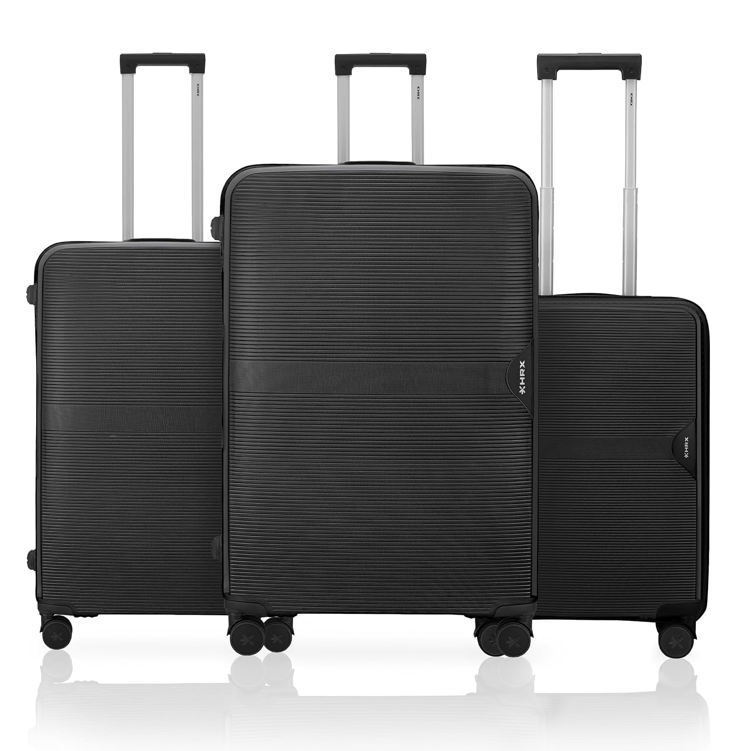 HRX Parabola 3-Piece Luggage Set Haileys Black Polypropylene Hard Shell Suitcase Set